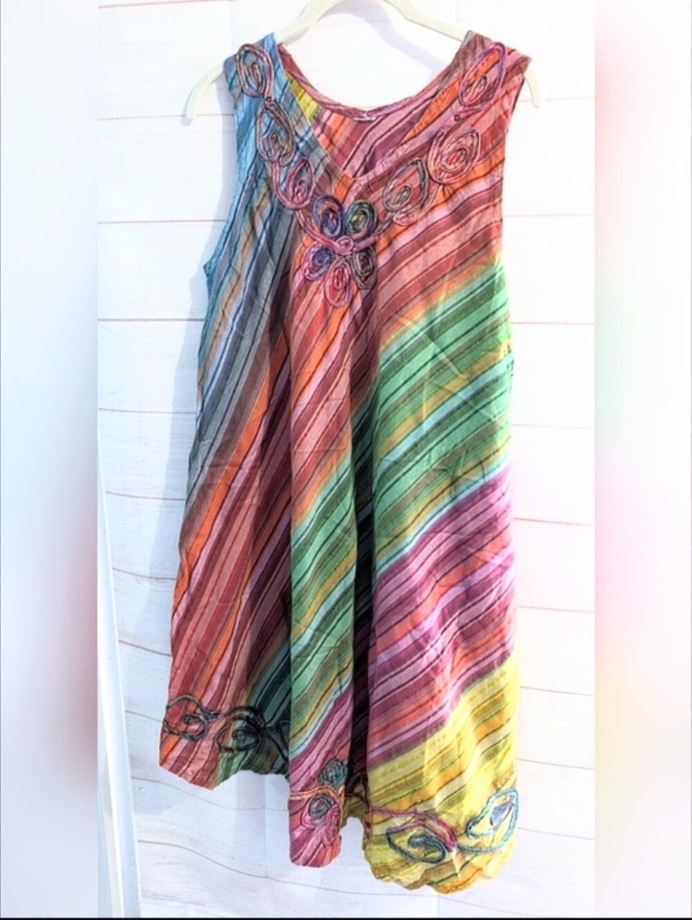 Vintage Boho Multicolor Striped Sleeveless Summer Dress SIZE LARGE PTP 21"